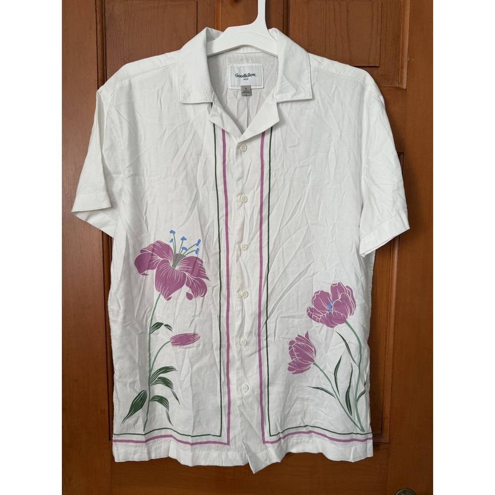 Men's Goodfellow White & Pink Camp Short-Sleeve Button Down Small NWT Floral